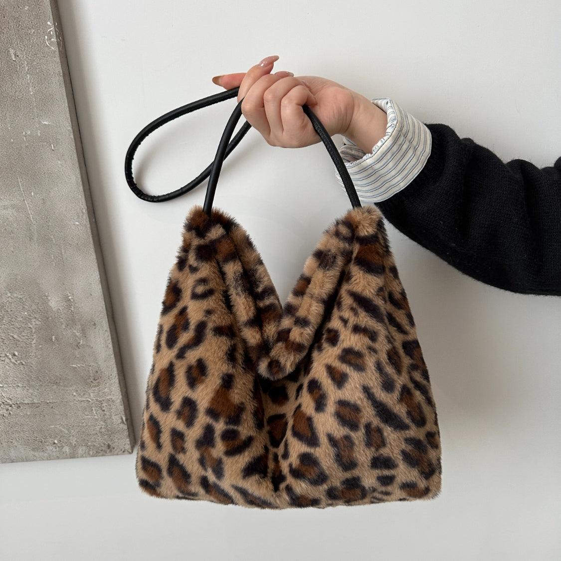 Leopard Furry Shoulder Bag - Trendy by Luna