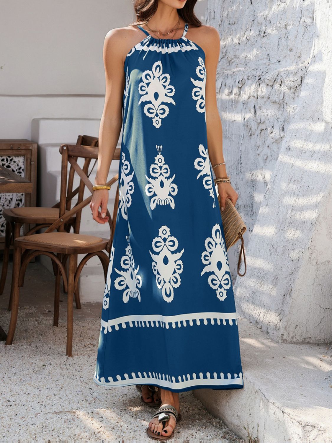 Grecian Neck Printed Maxi Dress - Trendy by Luna