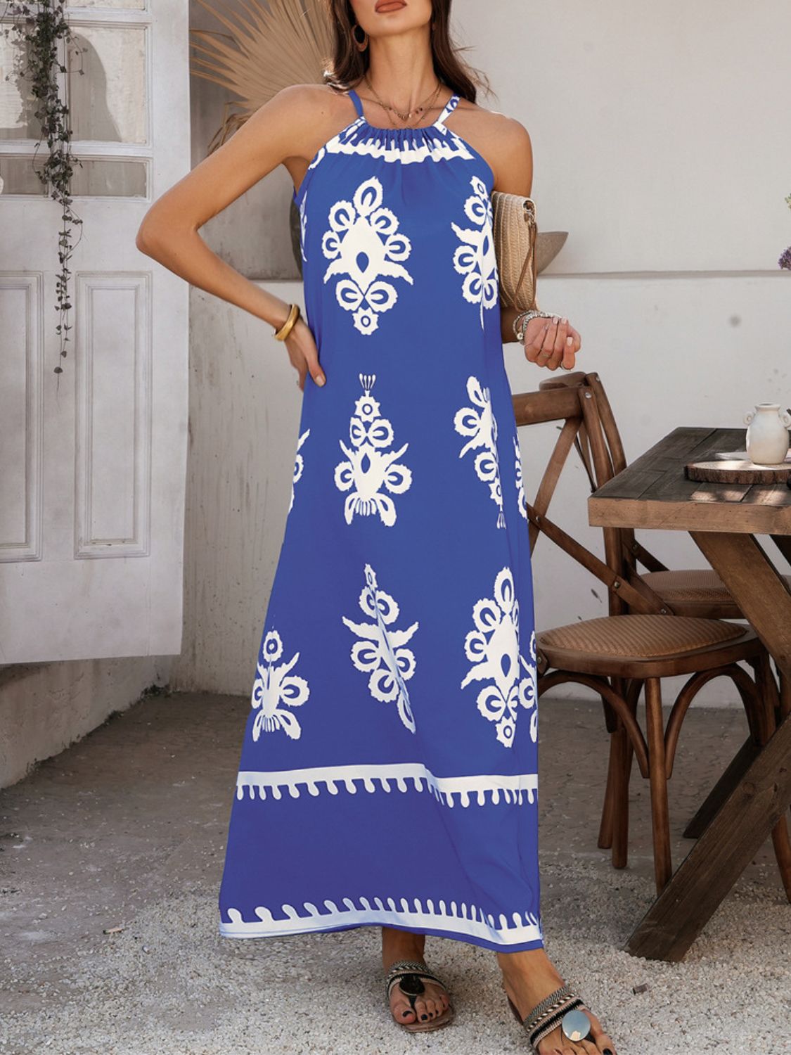 Grecian Neck Printed Maxi Dress - Trendy by Luna