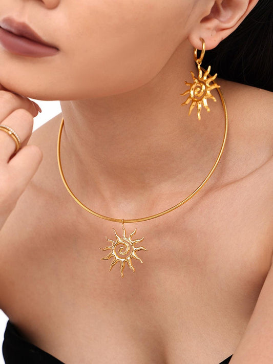 18K Gold-Plated Sun Necklace and Earrings 2 Piece Jewelry Set - Trendy by Luna