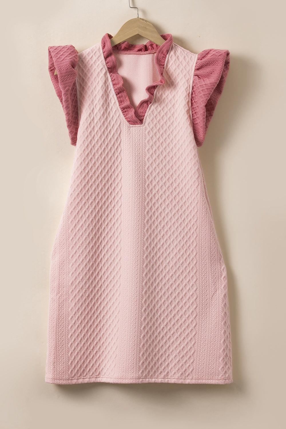 Ruffled V-Neck Cap Sleeve Mini Dress - Trendy by Luna