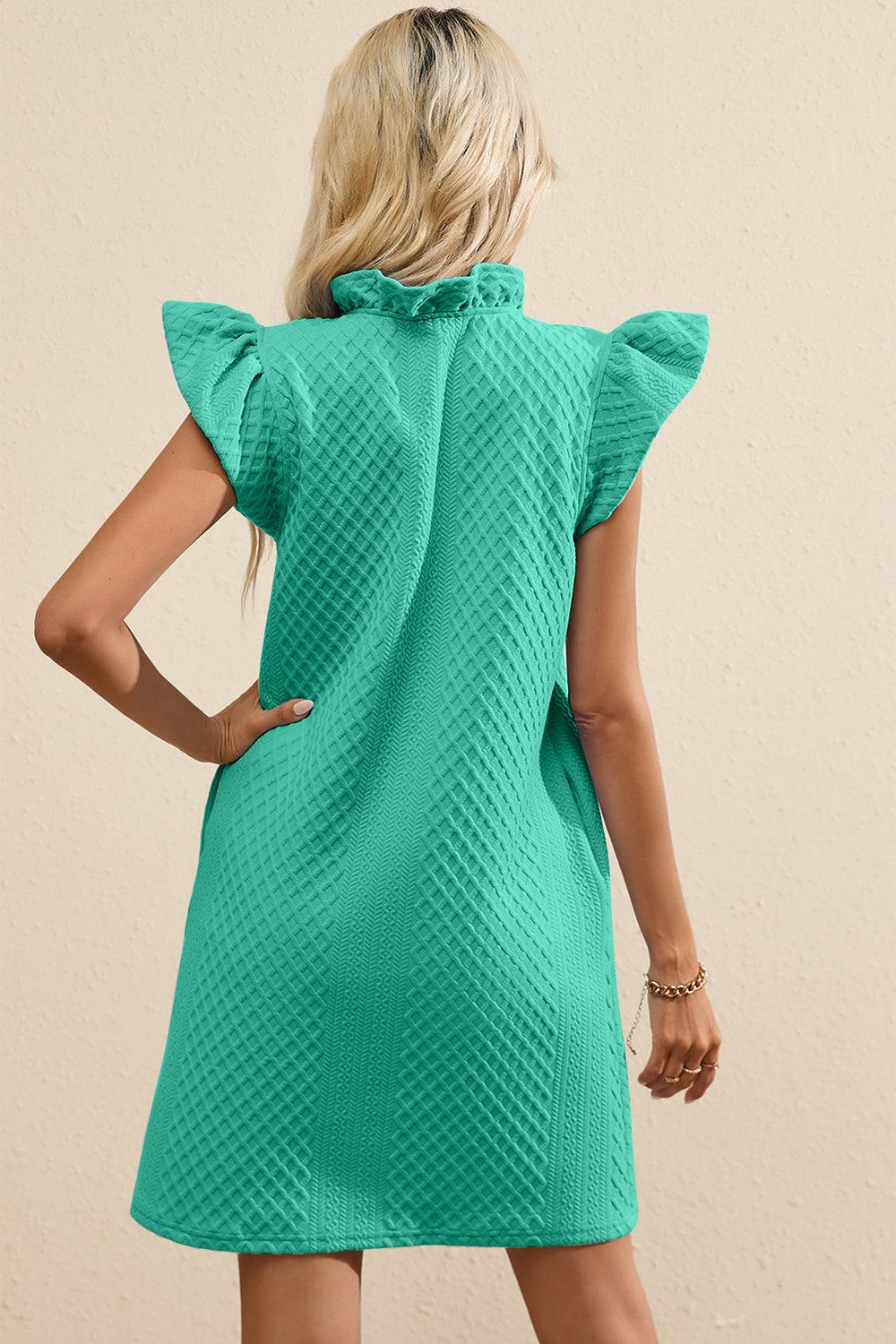 Ruffled V-Neck Cap Sleeve Mini Dress - Trendy by Luna
