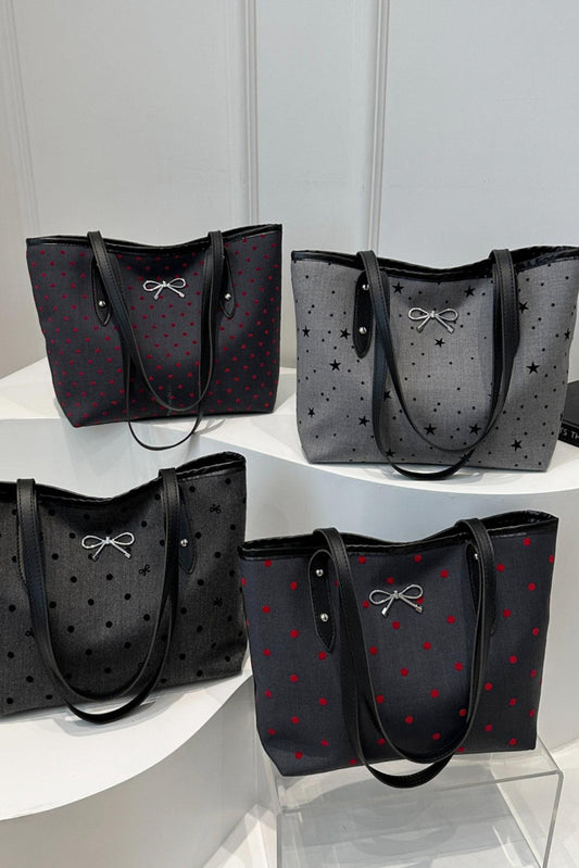 Bow Trim Polyester Tote Bag - Trendy by Luna