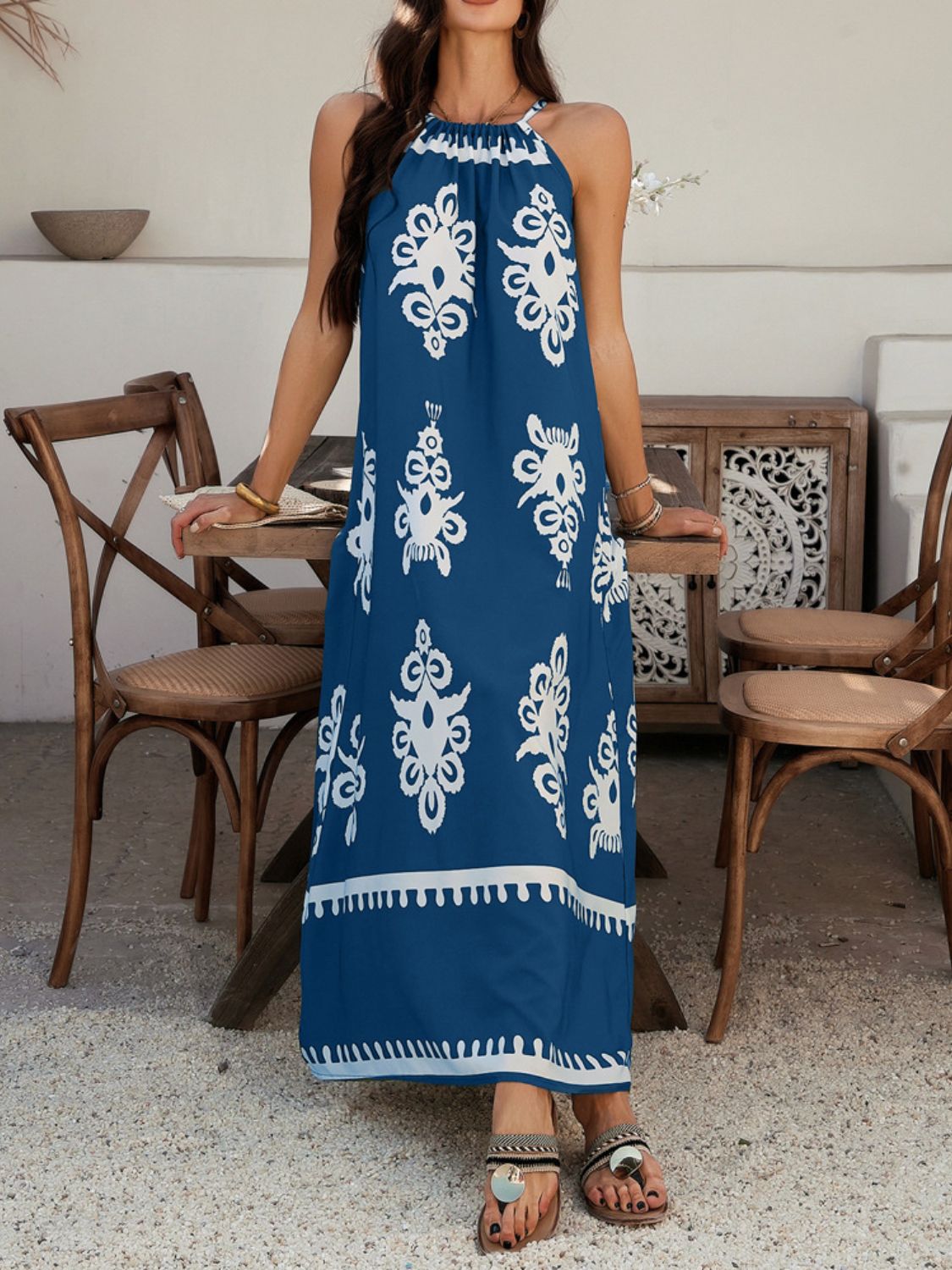 Grecian Neck Printed Maxi Dress - Trendy by Luna