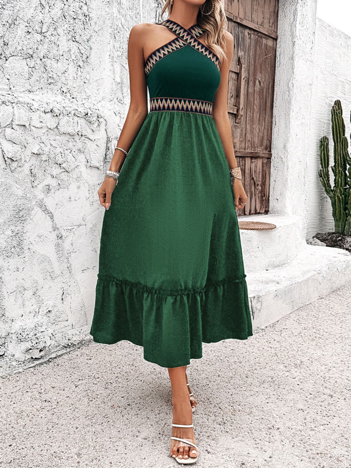 Ruffled Slit Sleeveless Midi Dress - Trendy by Luna