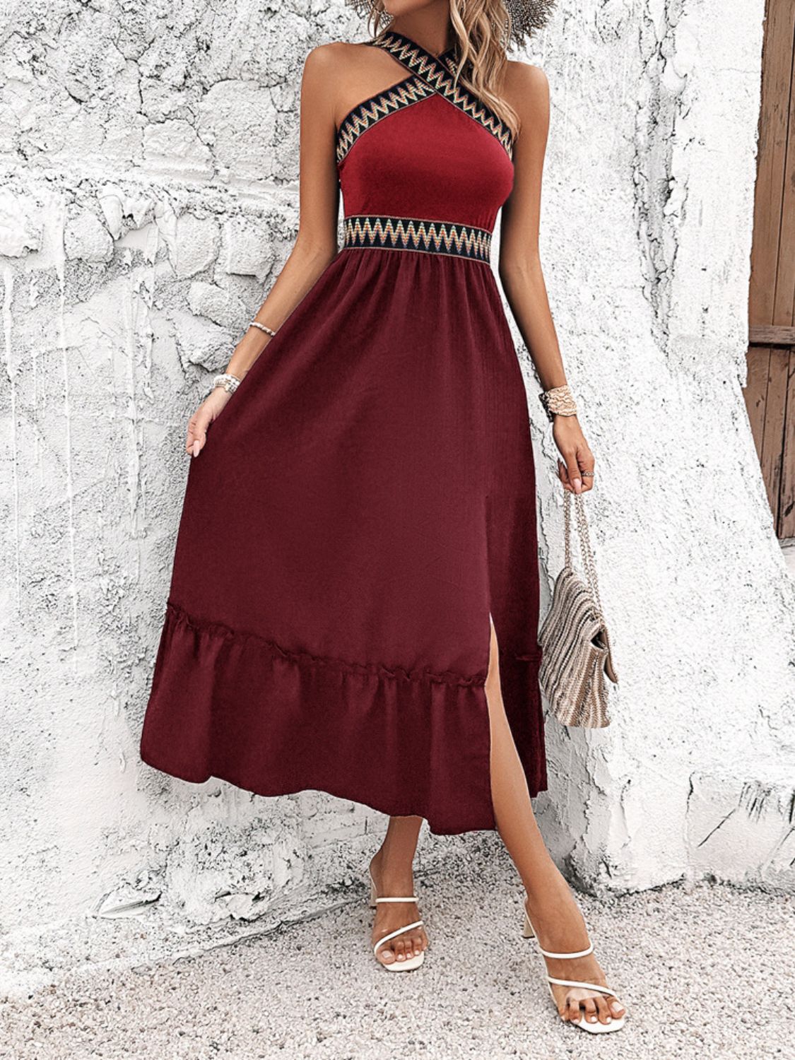 Ruffled Slit Sleeveless Midi Dress - Trendy by Luna