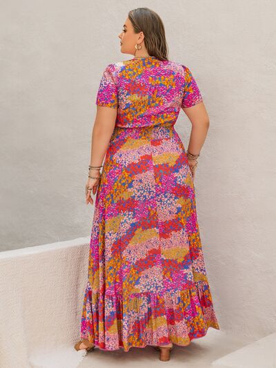 Plus Size Button Up Printed Short Sleeve Maxi Dress - Trendy by Luna