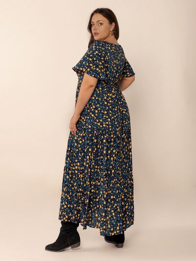 Plus Size Printed Short Sleeve Slit Tiered Maxi Dress - Trendy by Luna