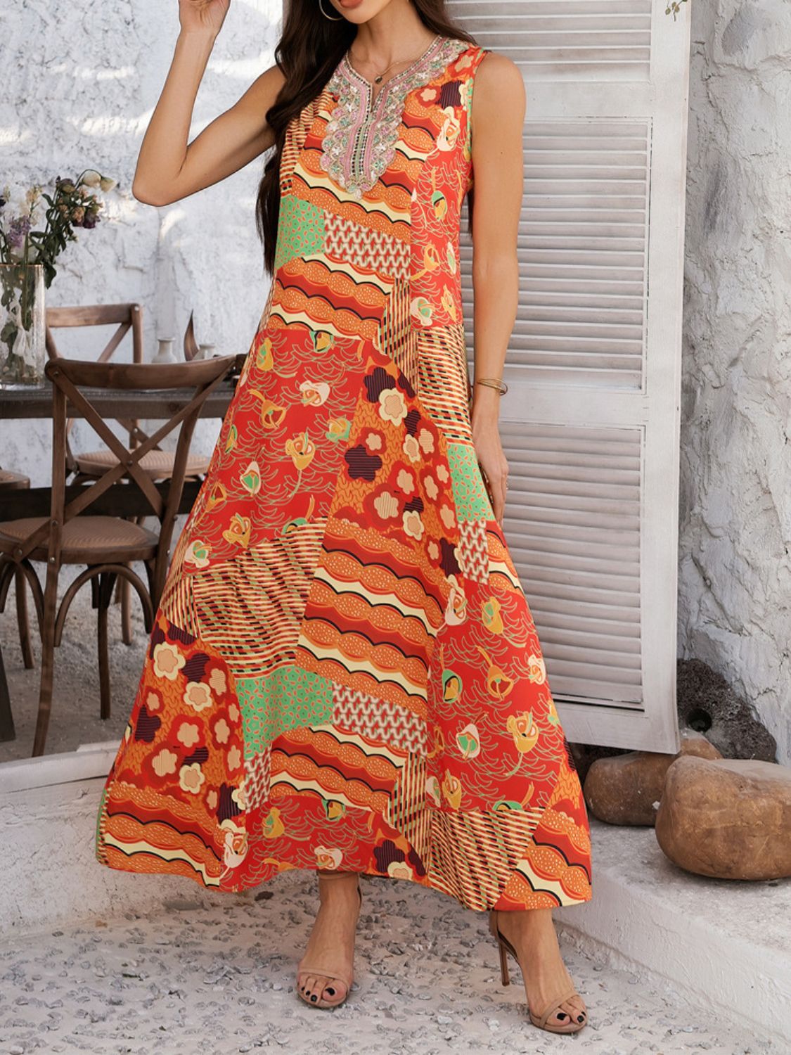 Devine Printed Sleeveless Maxi Dress - Trendy by Luna