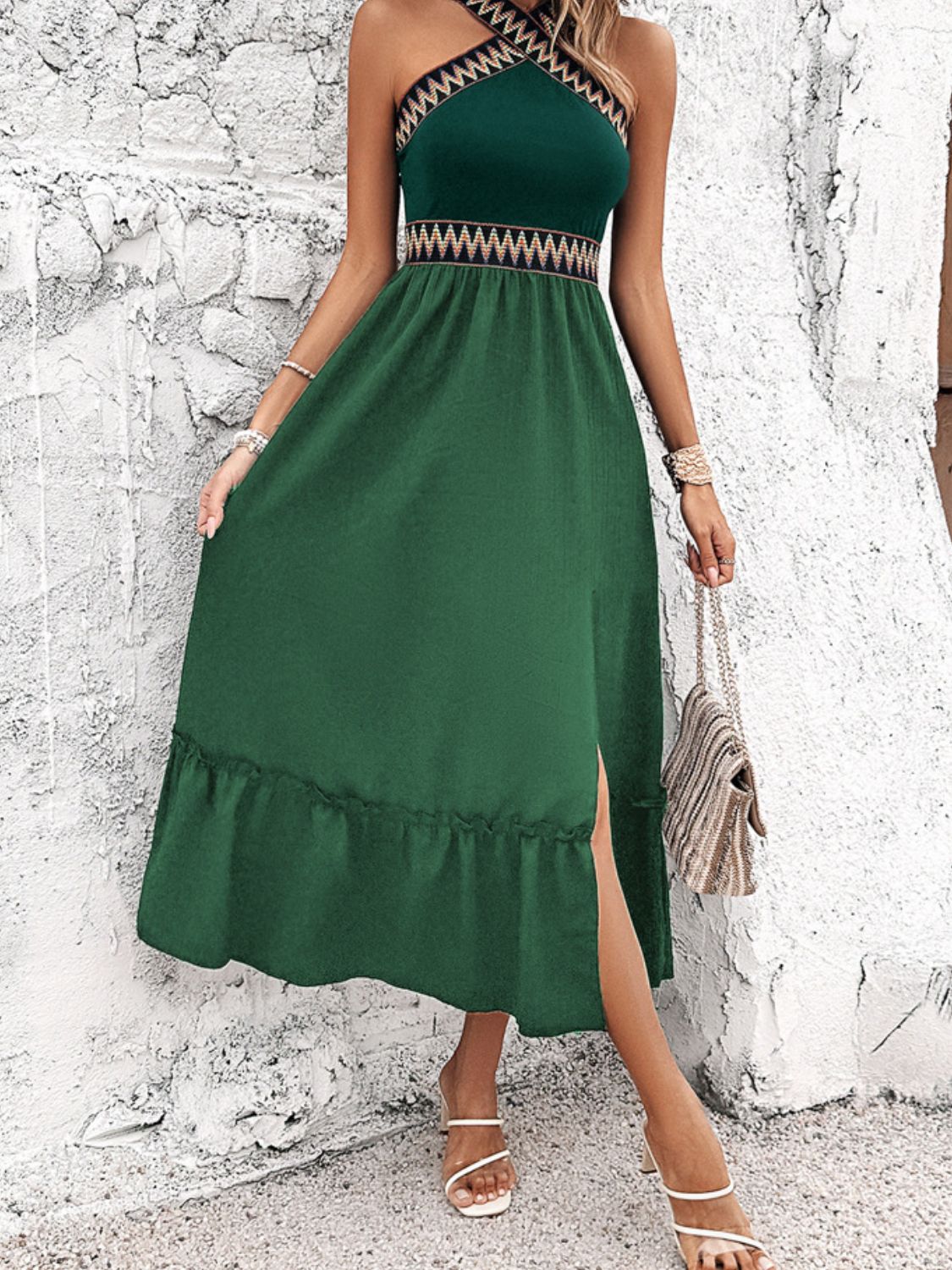 Ruffled Slit Sleeveless Midi Dress - Trendy by Luna