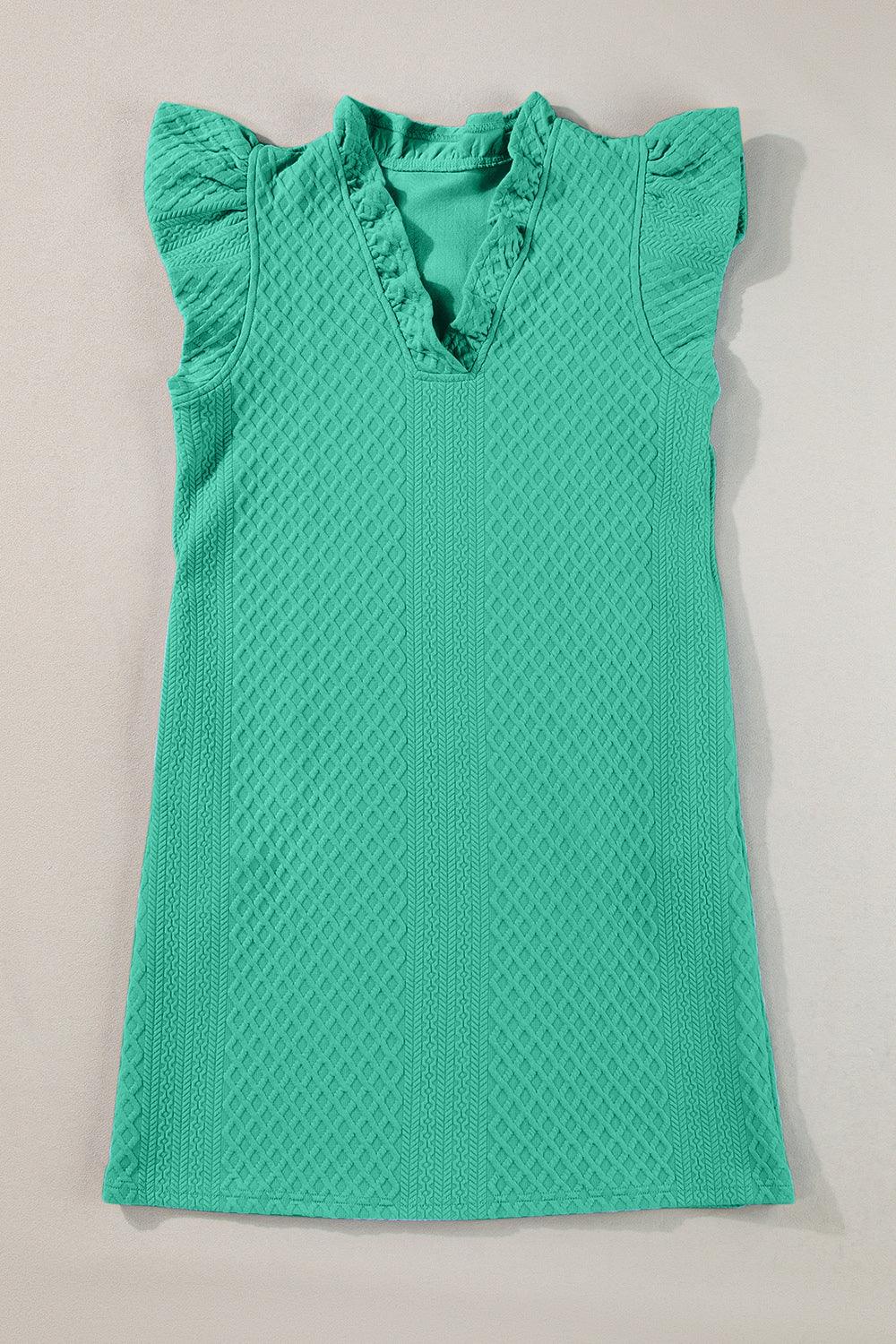 Ruffled V-Neck Cap Sleeve Mini Dress - Trendy by Luna