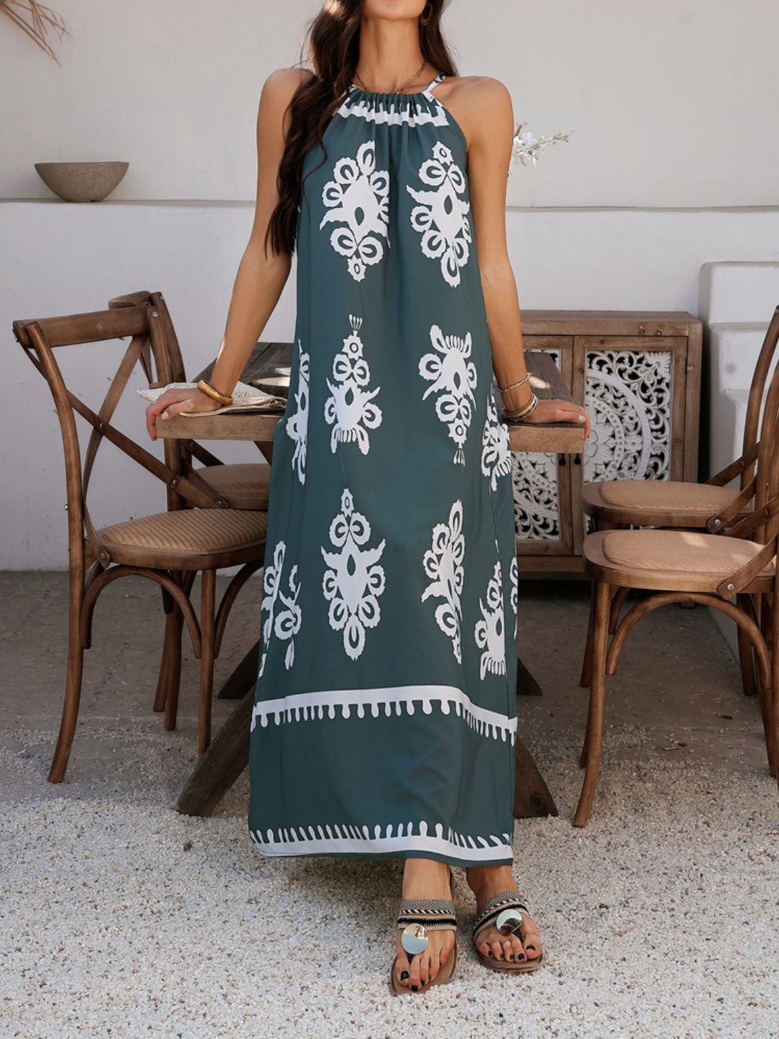 Grecian Neck Printed Maxi Dress - Trendy by Luna
