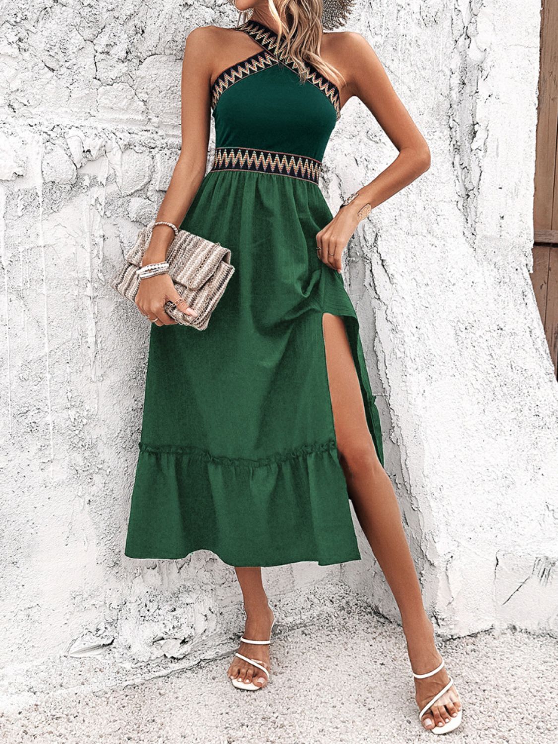 Ruffled Slit Sleeveless Midi Dress - Trendy by Luna