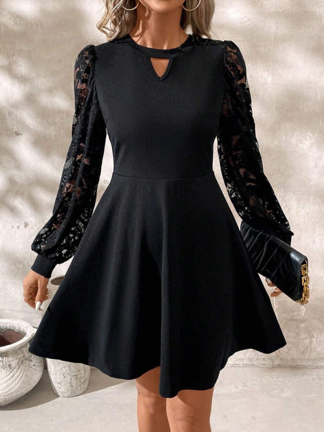 Cutout Lace Long Sleeve Mini Dress - Trendy by Luna