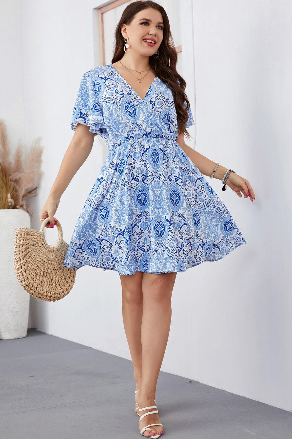 Honey Plus Size Surplice Neck Flutter Sleeve Dress - Trendy by Luna