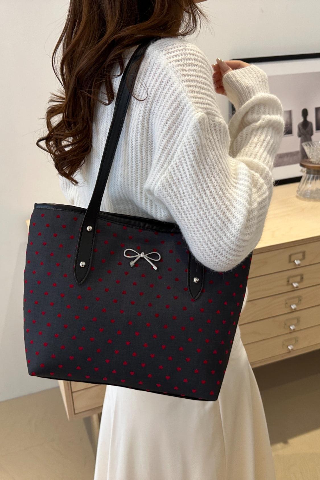 Bow Trim Polyester Tote Bag - Trendy by Luna