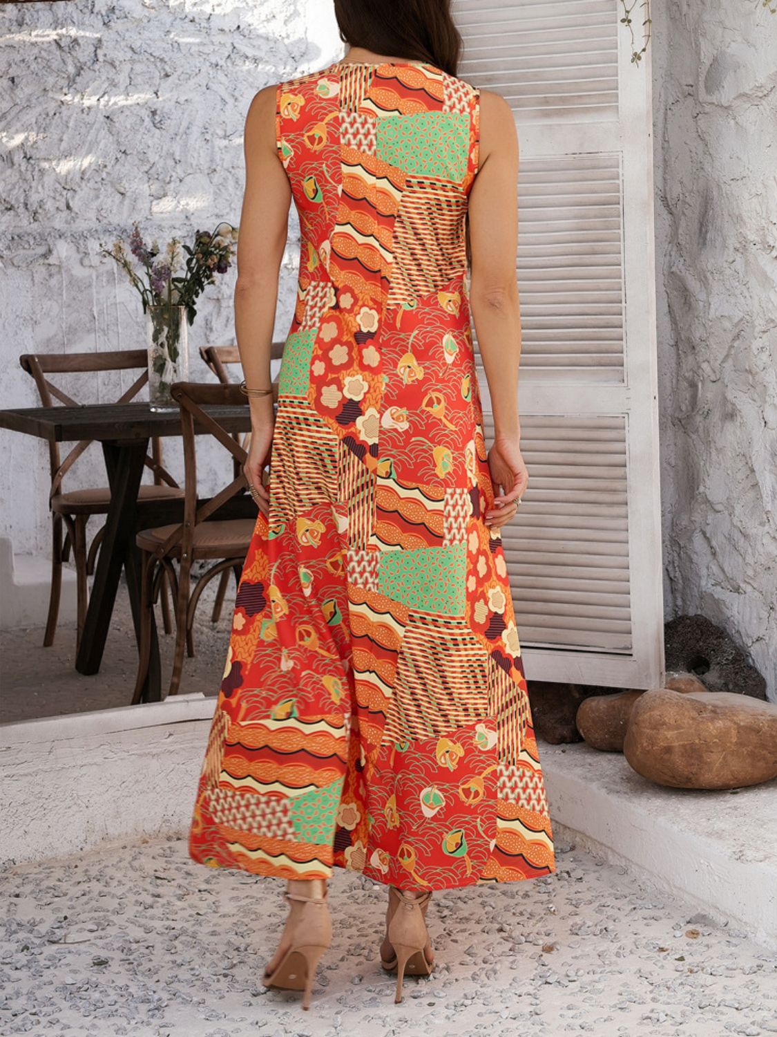 Devine Printed Sleeveless Maxi Dress - Trendy by Luna