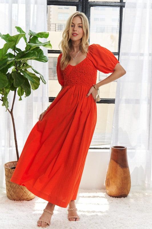 ADORA Popcorn Smocked Puff Sleeve Dress - Trendy by Luna