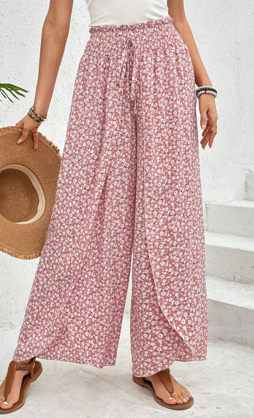 Slit Printed Wide leg Pants - Trendy by Luna