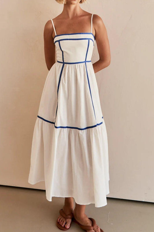 Contrast Trim Square Neck Midi Cami Dress - Trendy by Luna