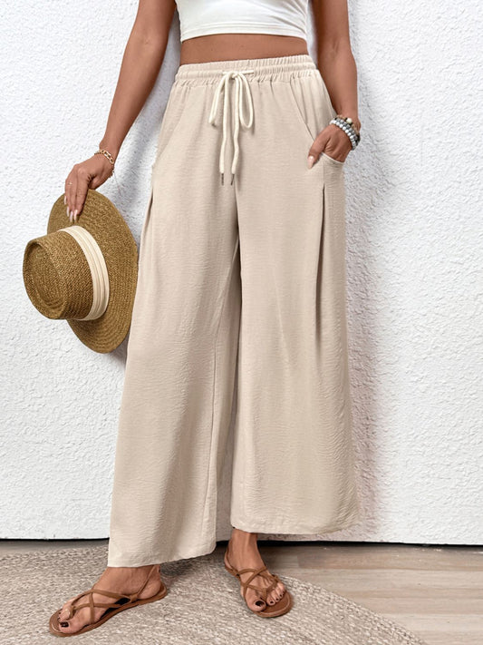 Drawstring Wide Leg Pants - Trendy by Luna