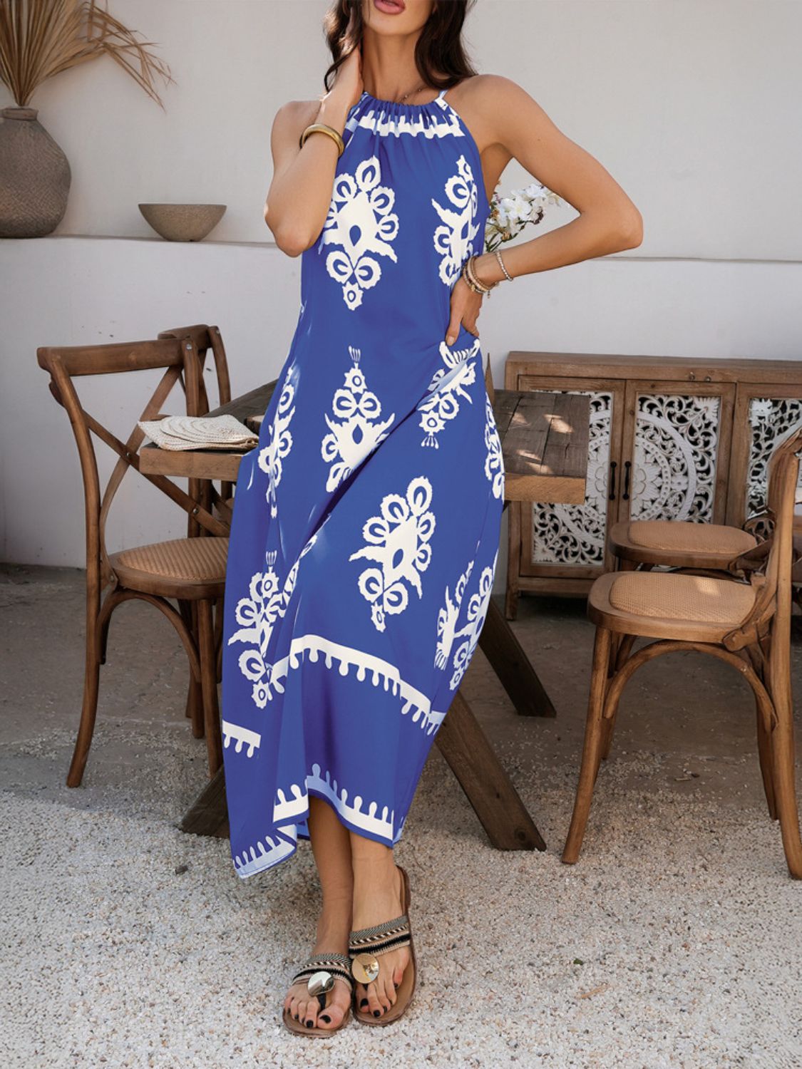 Grecian Neck Printed Maxi Dress - Trendy by Luna