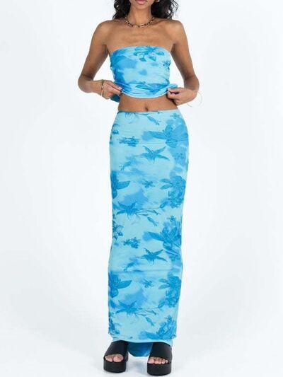 Printed Tube Top and Maxi Skirt Set - Trendy by Luna