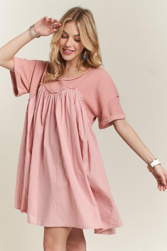 ADORA Round Neck Half Sleeve Babydoll Dress - Trendy by Luna