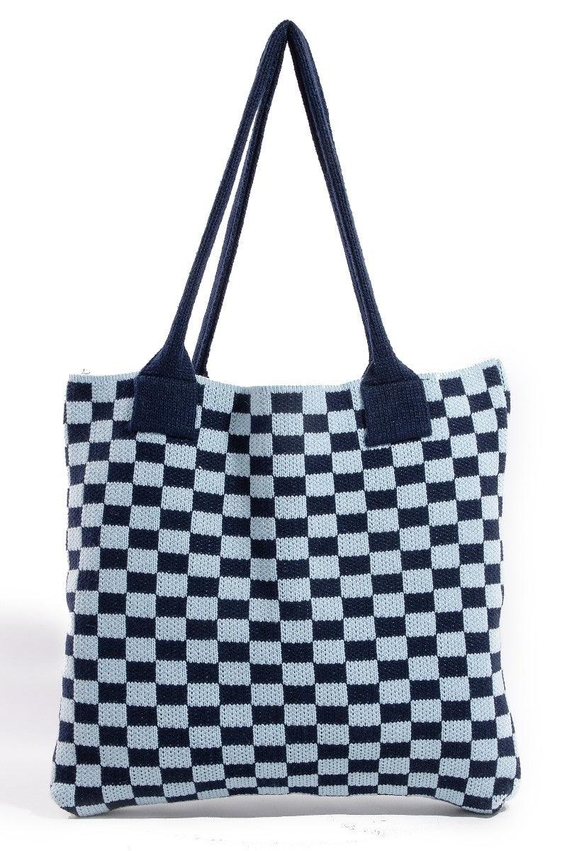 Fame Checkered Pattern Tote Bag - Trendy by Luna