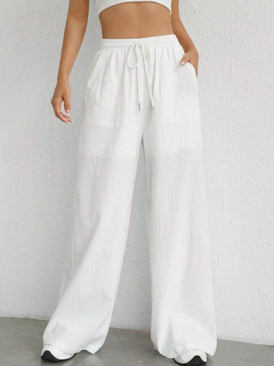 Drawstring Wide Leg Pants - Trendy by Luna
