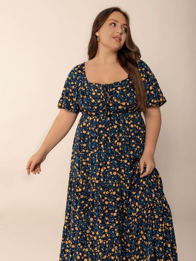 Plus Size Printed Short Sleeve Slit Tiered Maxi Dress - Trendy by Luna
