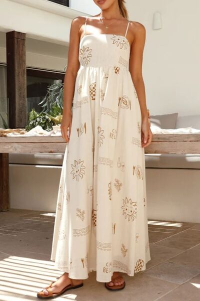 Printed Square Neck Maxi Cami Dress - Trendy by Luna