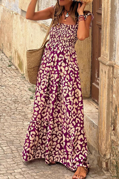 Ruffled Printed Wide Strap Dress - Trendy by Luna