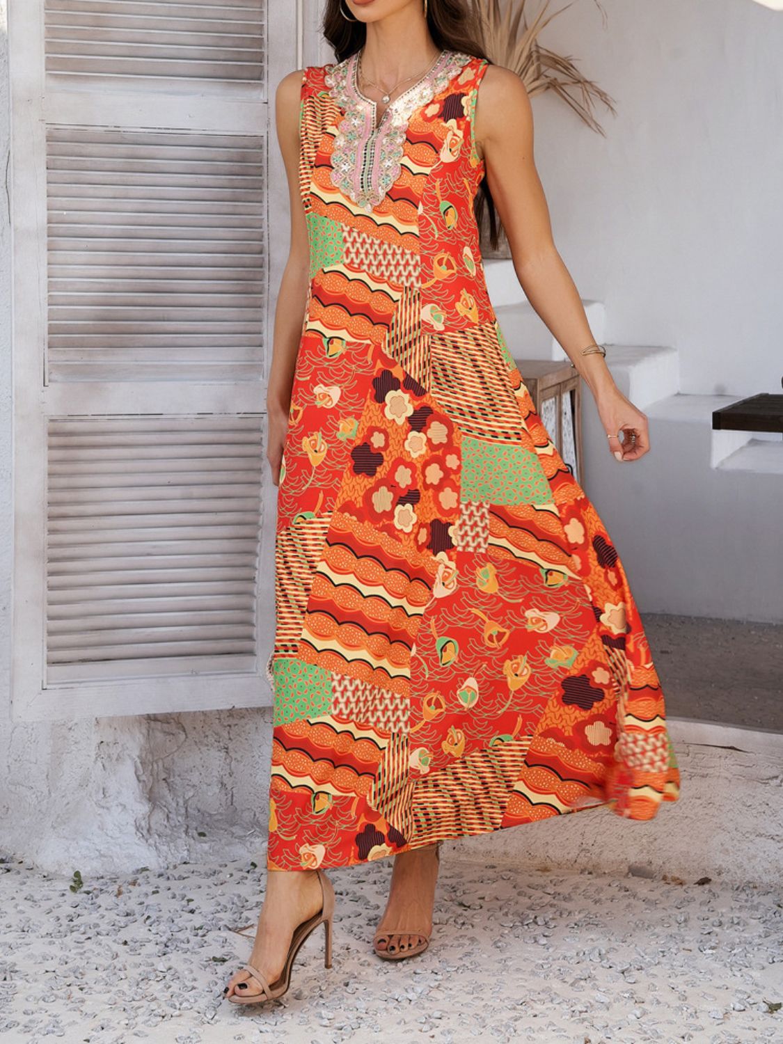 Devine Printed Sleeveless Maxi Dress - Trendy by Luna