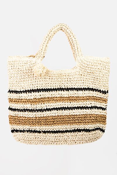 Fame Striped Straw Braided Tote Bag - Trendy by Luna