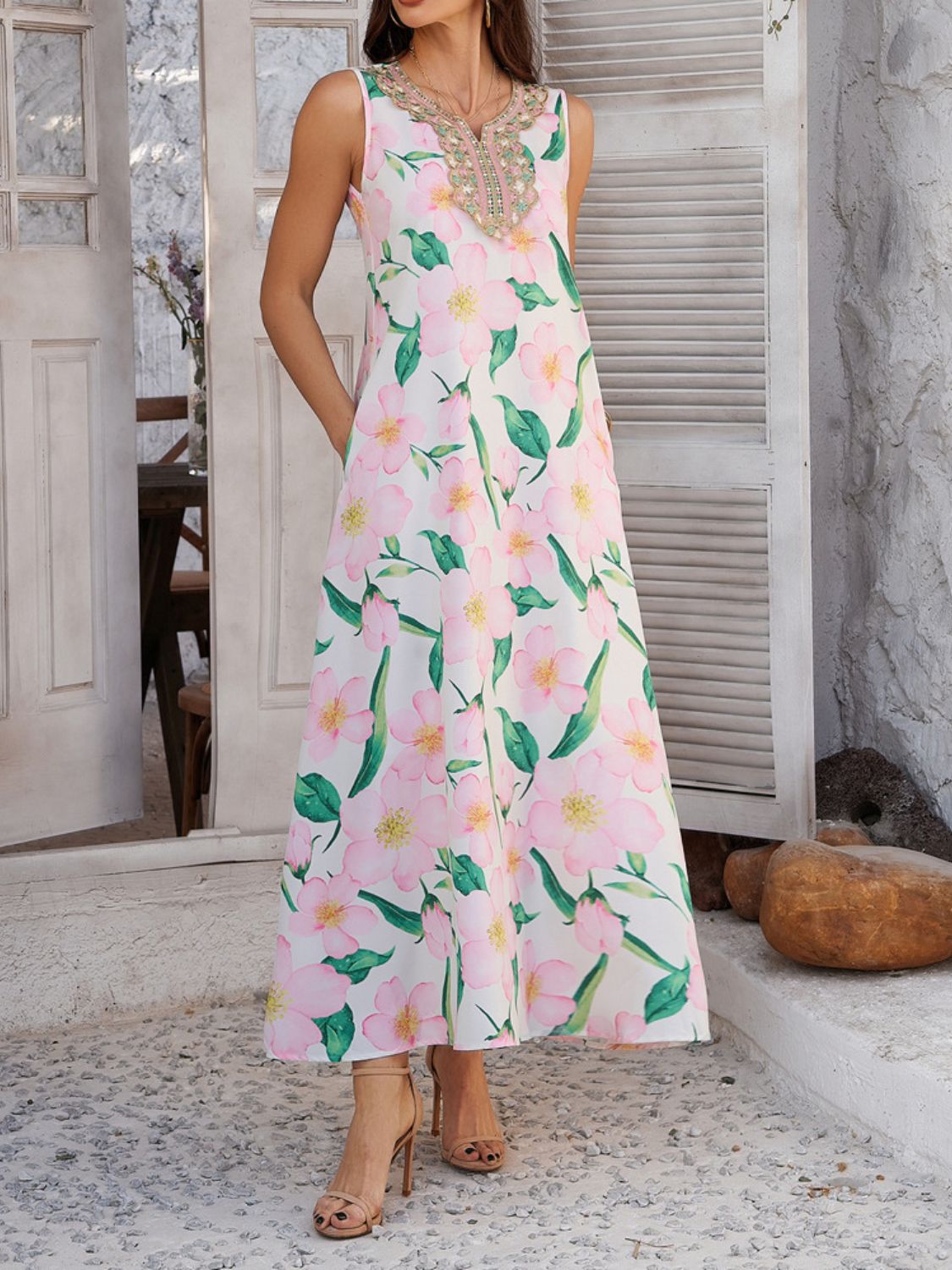Devine Printed Sleeveless Maxi Dress - Trendy by Luna