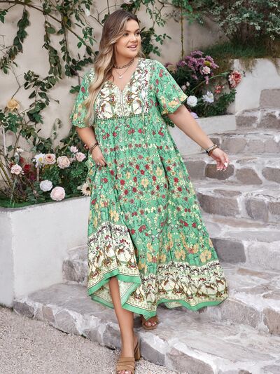 Plus Size Floral Tie Neck Flutter Sleeve Maxi Dress - Trendy by Luna