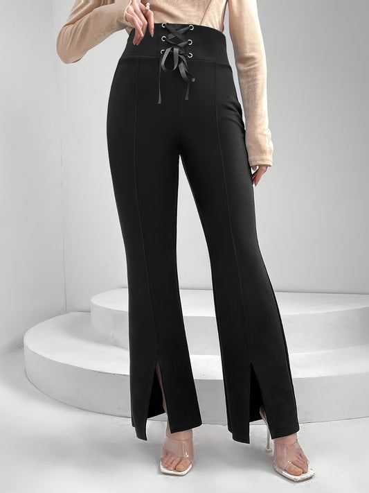 Lace Up Slit Bootcut Pants - Trendy by Luna