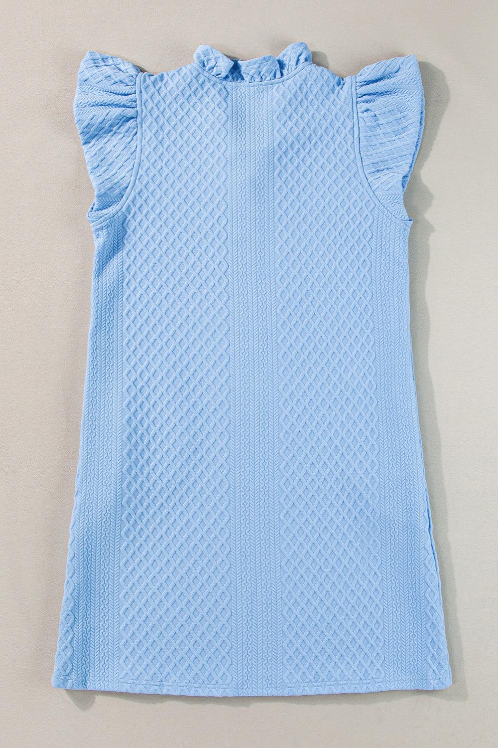 Ruffled V-Neck Cap Sleeve Mini Dress - Trendy by Luna