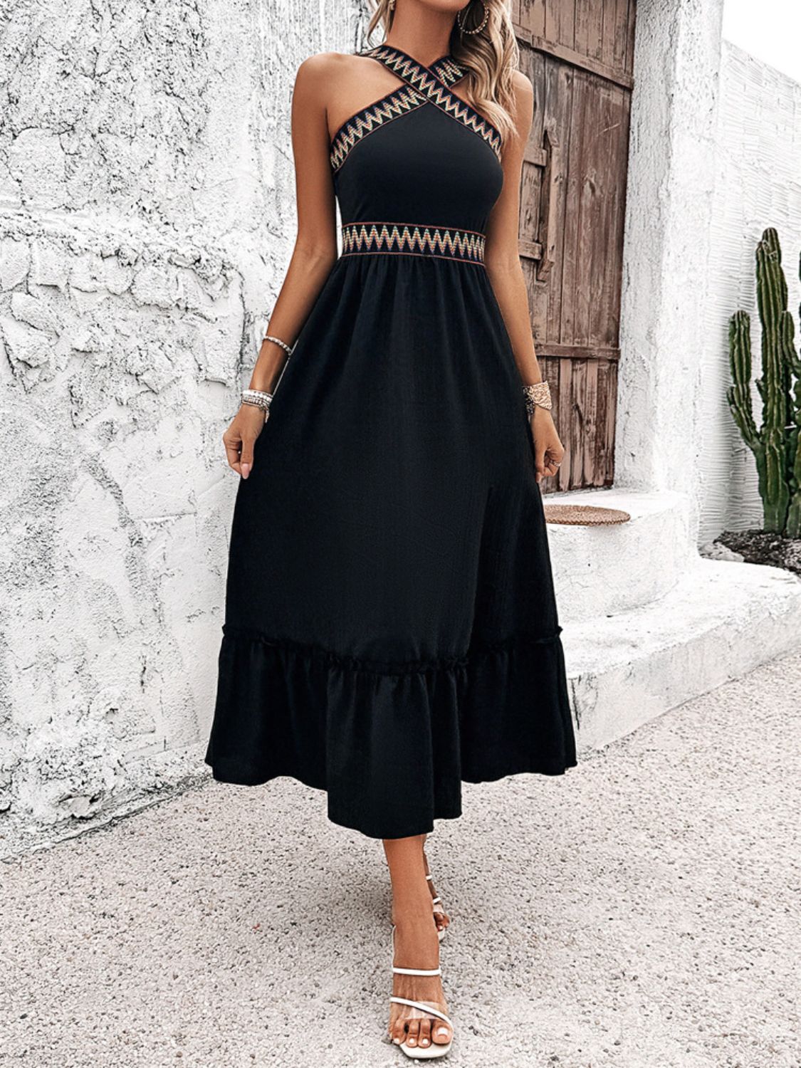 Ruffled Slit Sleeveless Midi Dress - Trendy by Luna