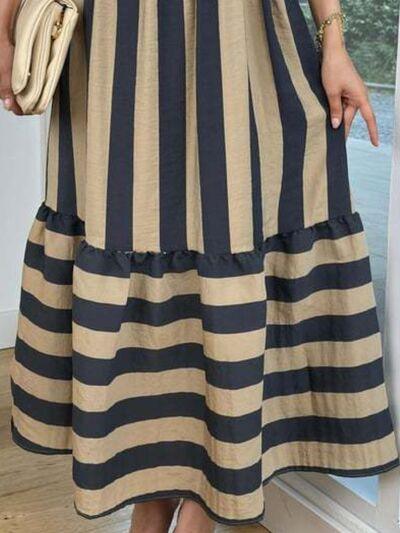 Smocked Striped Square Neck Cap Sleeve Dress - Trendy by Luna