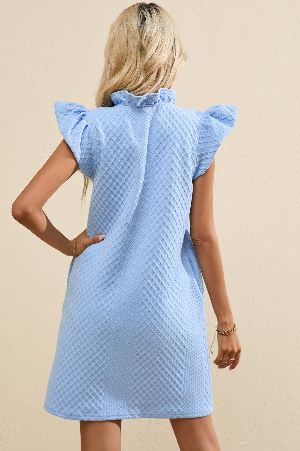 Ruffled V-Neck Cap Sleeve Mini Dress - Trendy by Luna