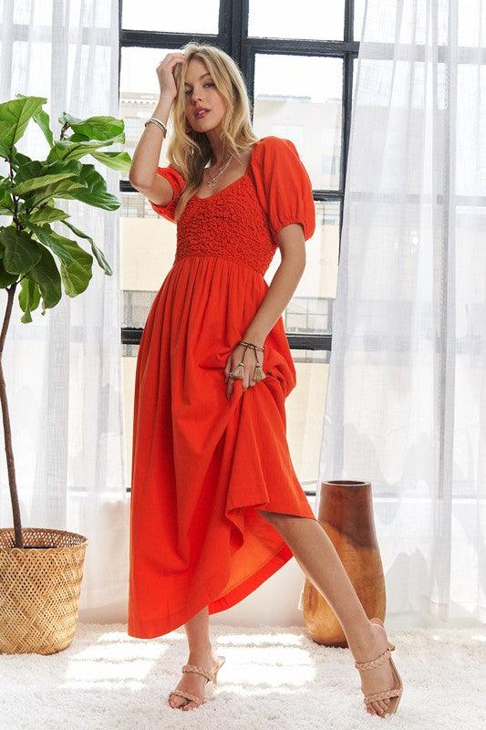 ADORA Popcorn Smocked Puff Sleeve Dress - Trendy by Luna