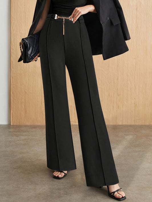 Chain Detail High Waist Pants - Trendy by Luna