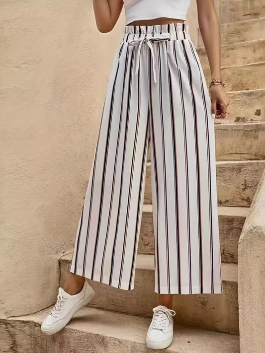 Tied Striped Wide Leg Pants - Trendy by Luna