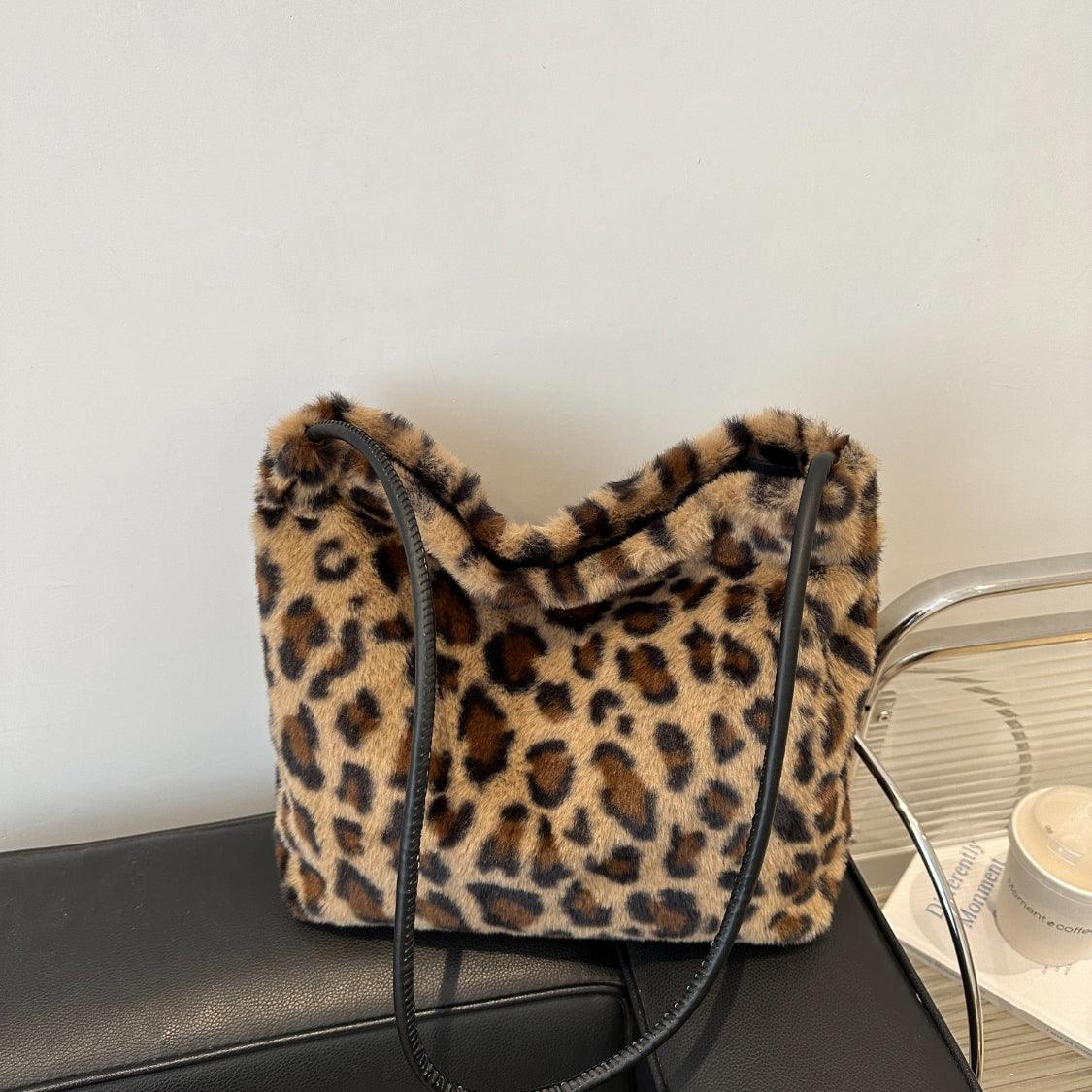 Leopard Furry Shoulder Bag - Trendy by Luna