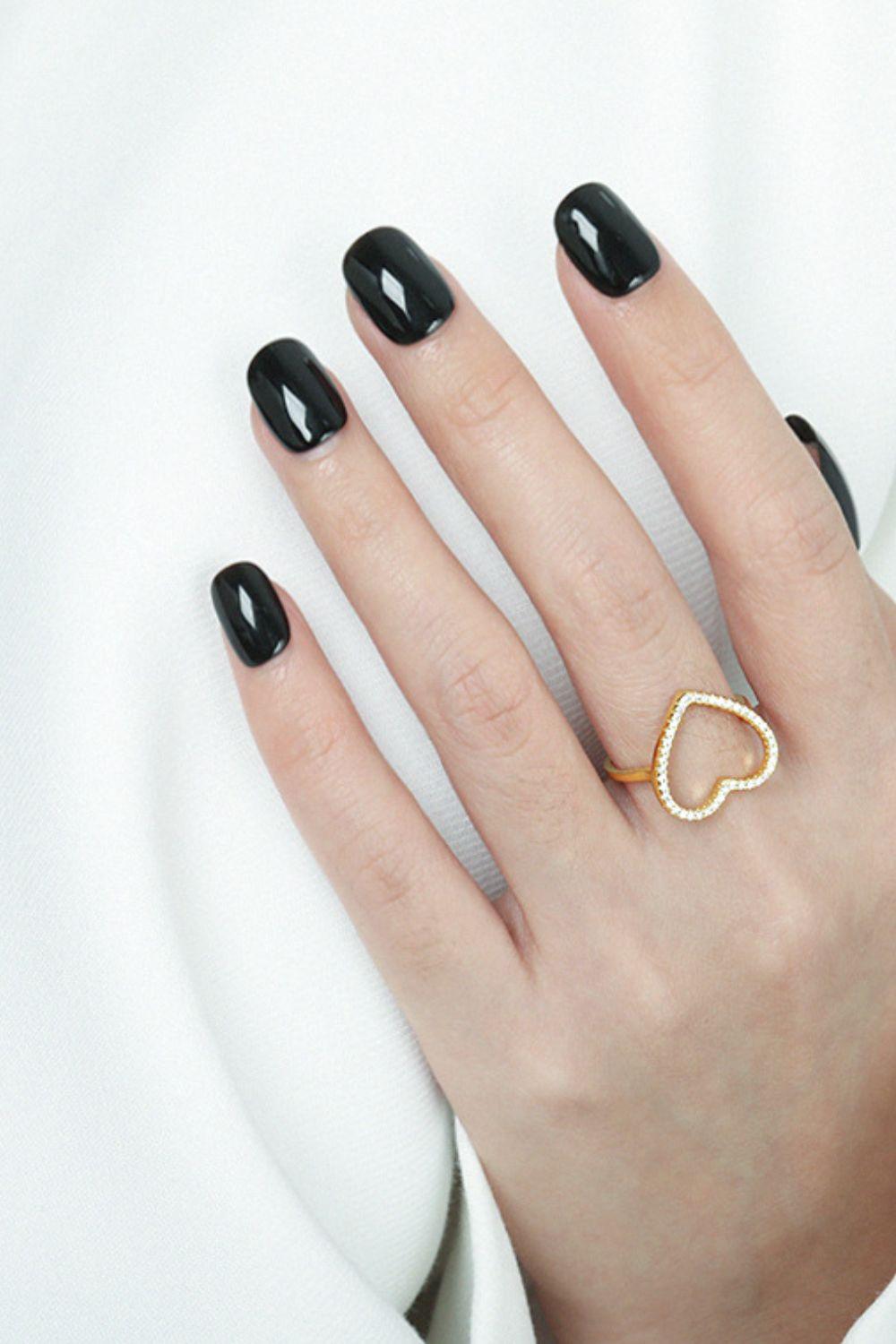 925 Sterling Silver Inlaid Zircon Heart Ring - Trendy by Luna