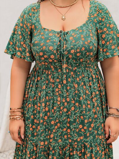 Plus Size Printed Short Sleeve Tiered Maxi Dress - Trendy by Luna
