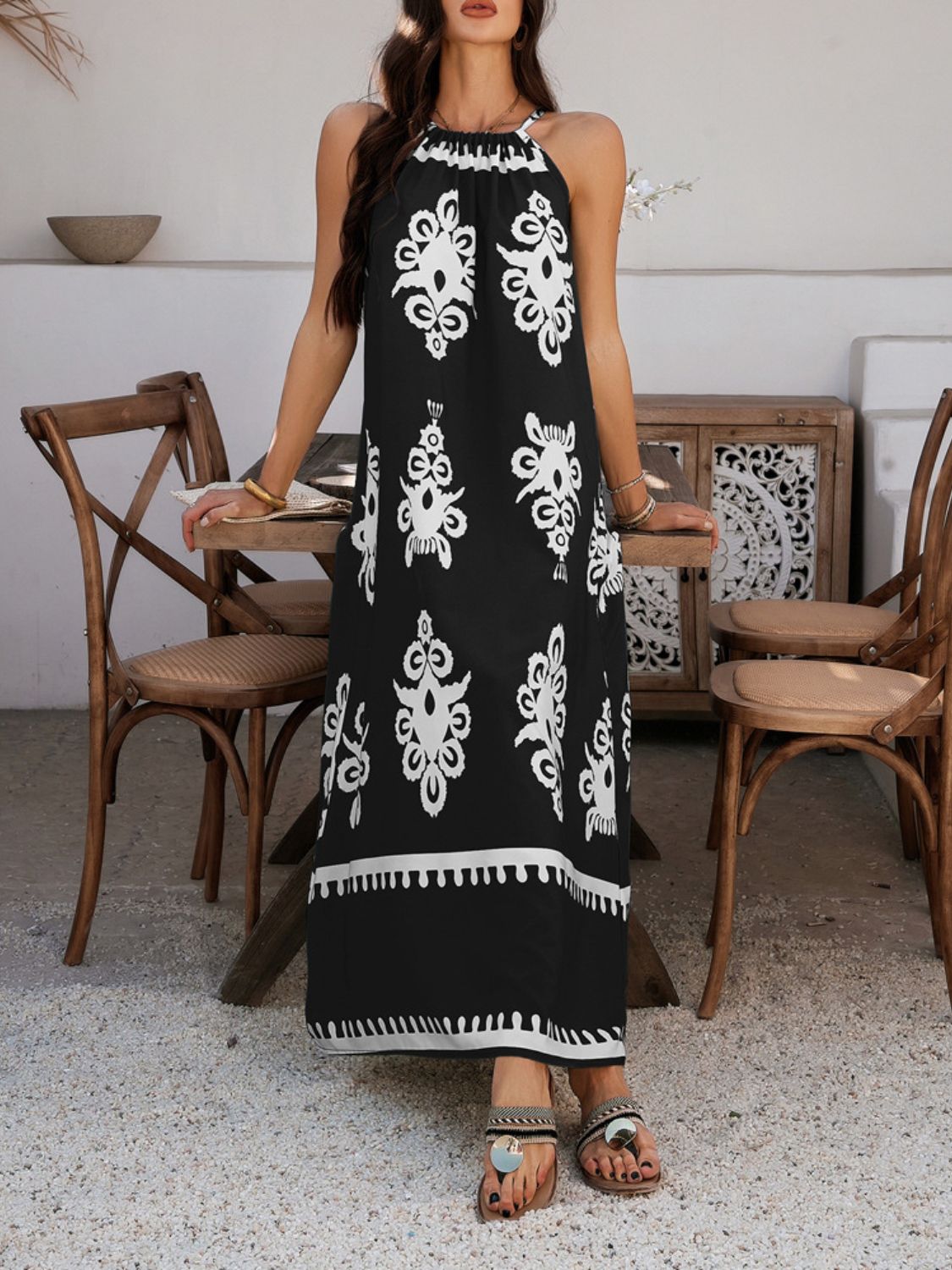Grecian Neck Printed Maxi Dress - Trendy by Luna