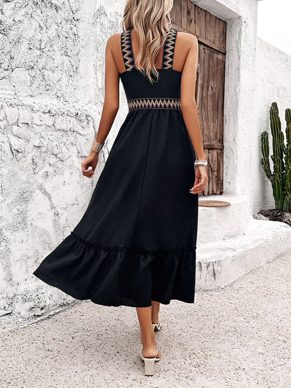 Ruffled Slit Sleeveless Midi Dress - Trendy by Luna